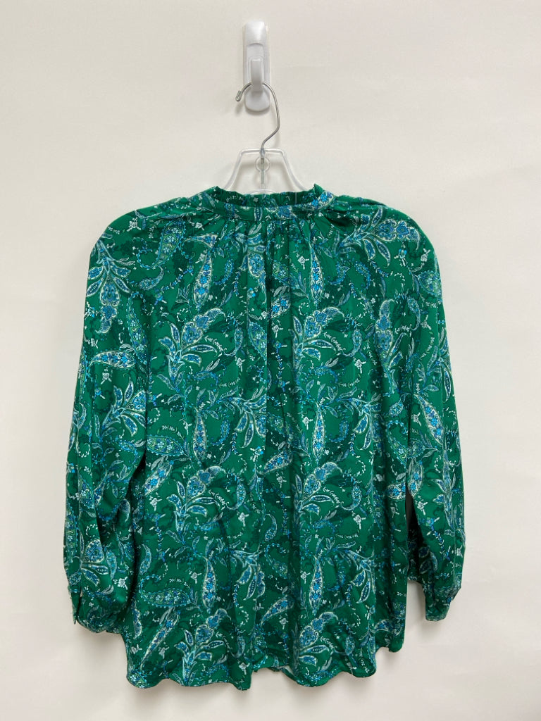 J Jill Size SP Green White/Blue Paisley Button Up Petite Top