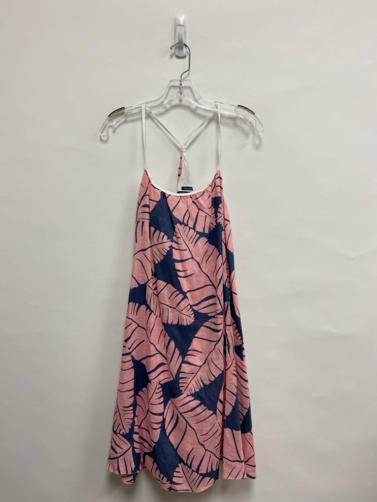 Size M Pink Blue Leaves Sleeveless Linen Ladies Dress