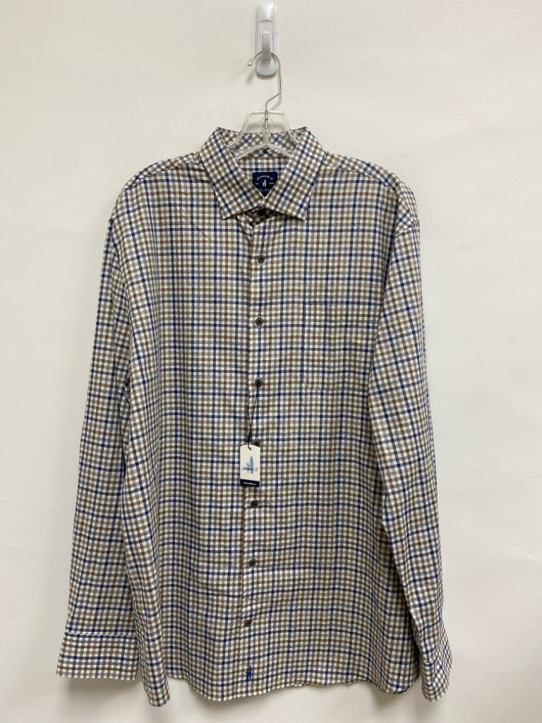 NWT johnnie-o Size XL White Navy/Brown Plaid Men&