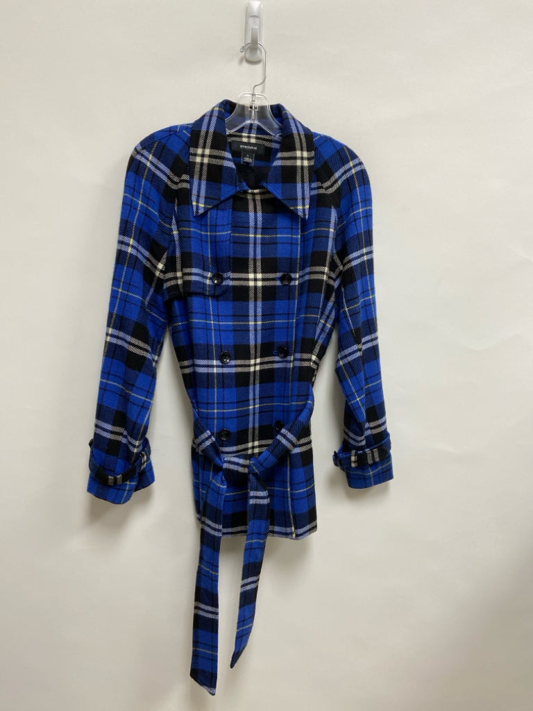 Size L Blue/Black White Plaid Double-Breasted Ladies Jacket