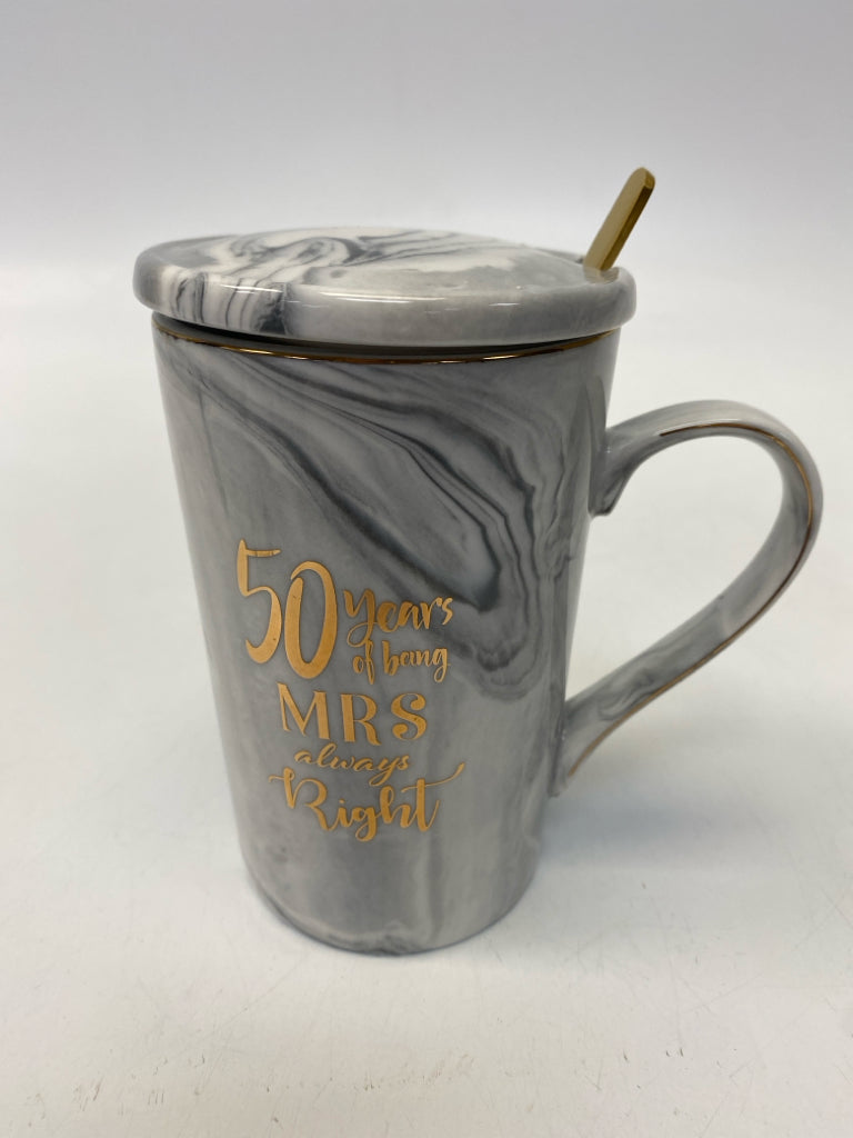 White/Gray Gold Marbled Coffee Mug
