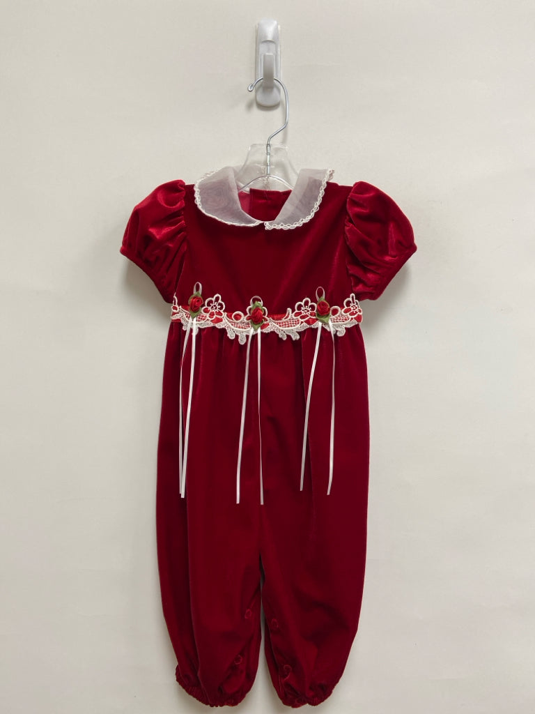 Rare Editions SIZE 18M Red White Short Sleeve Velour Girl&