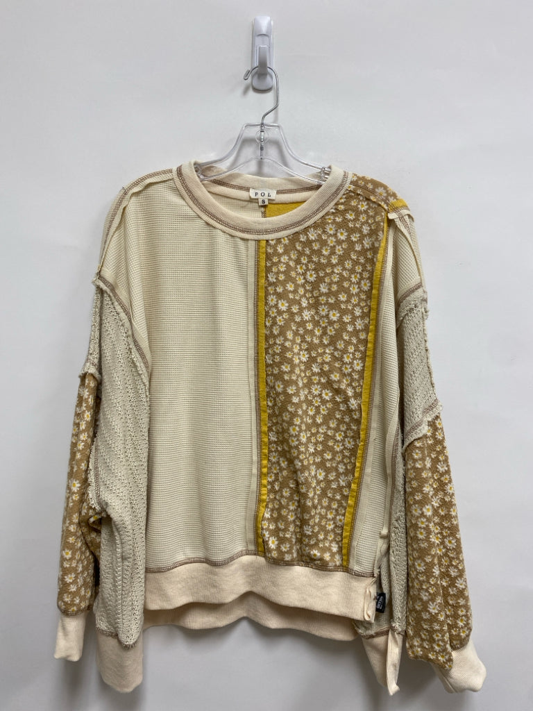POL Size S Cream Tan/Yellow Patchwork Ladies Top