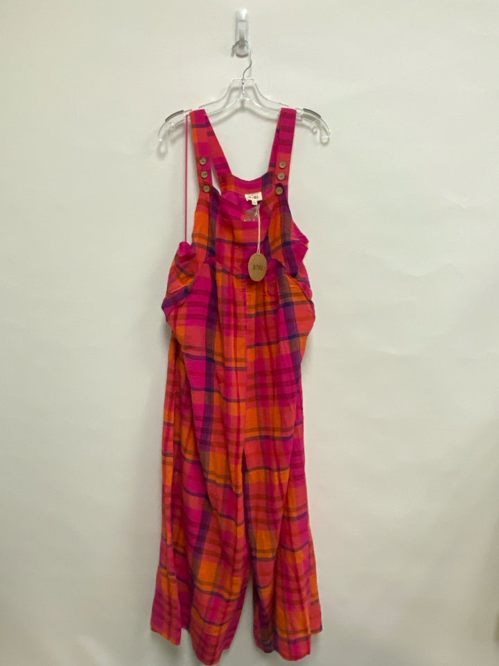 NWT BIBI Size XL Pink Orange/Purple Plaid Ladies Jumpsuit