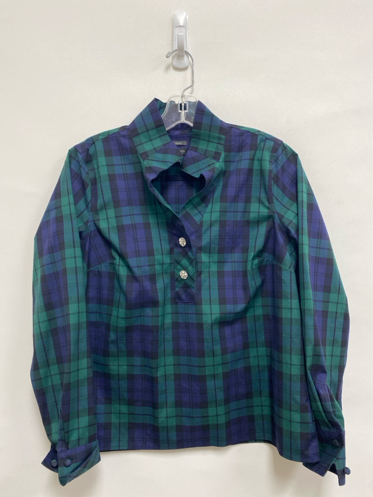 Talbots Size XS Navy/Green Plaid Long Sleeve Ladies Top
