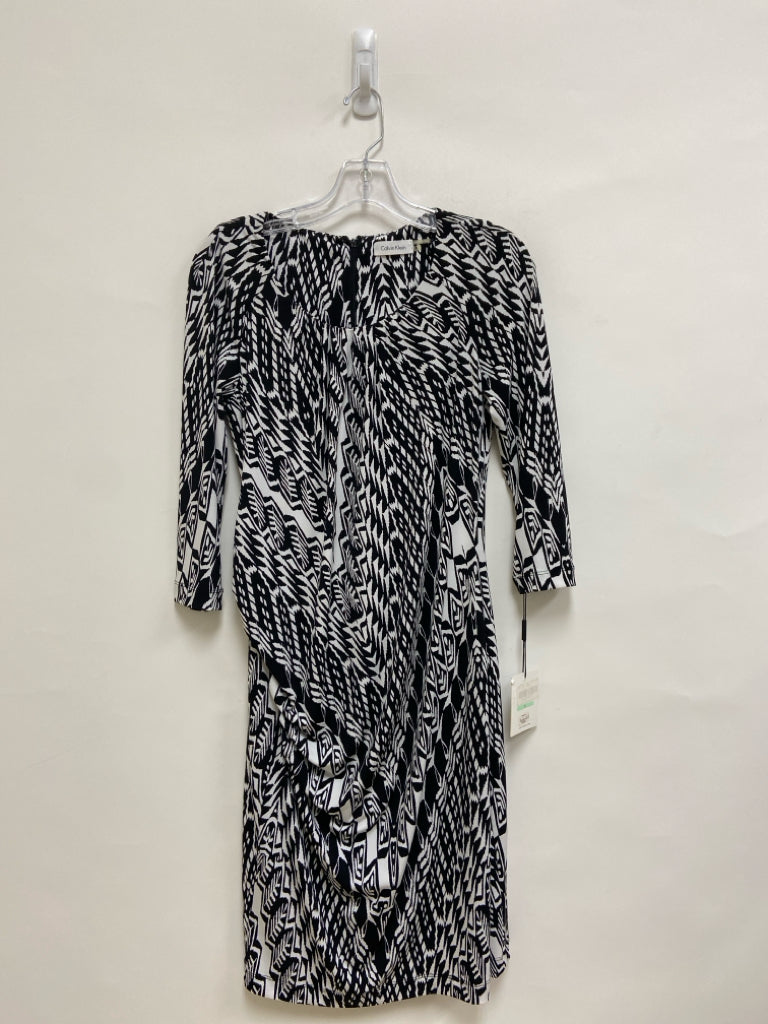 NWT Calvin Klein Size 8 White/Black Print 3/4 Sleeve Ladies Dress