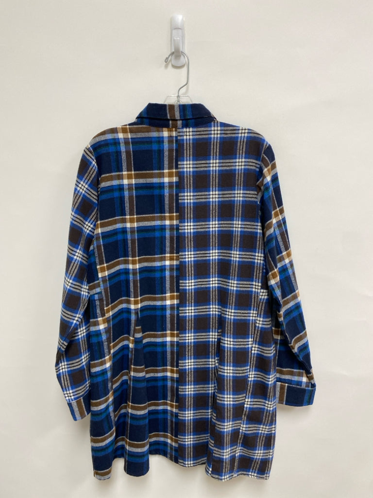Tulip Size M Blue/White Brown Plaid Button Up Flannel Ladies Dress