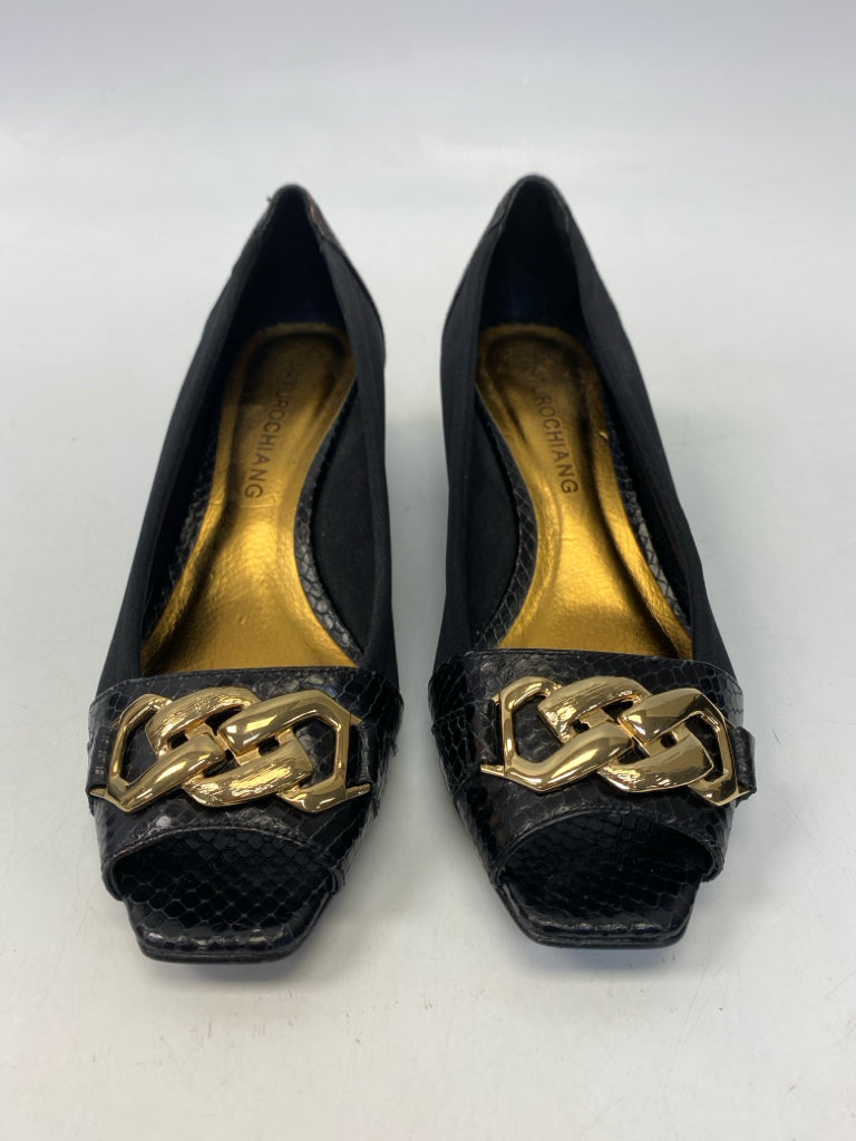 Arturochiang US Shoe Size 6 Black Gold Chain(s) Heels