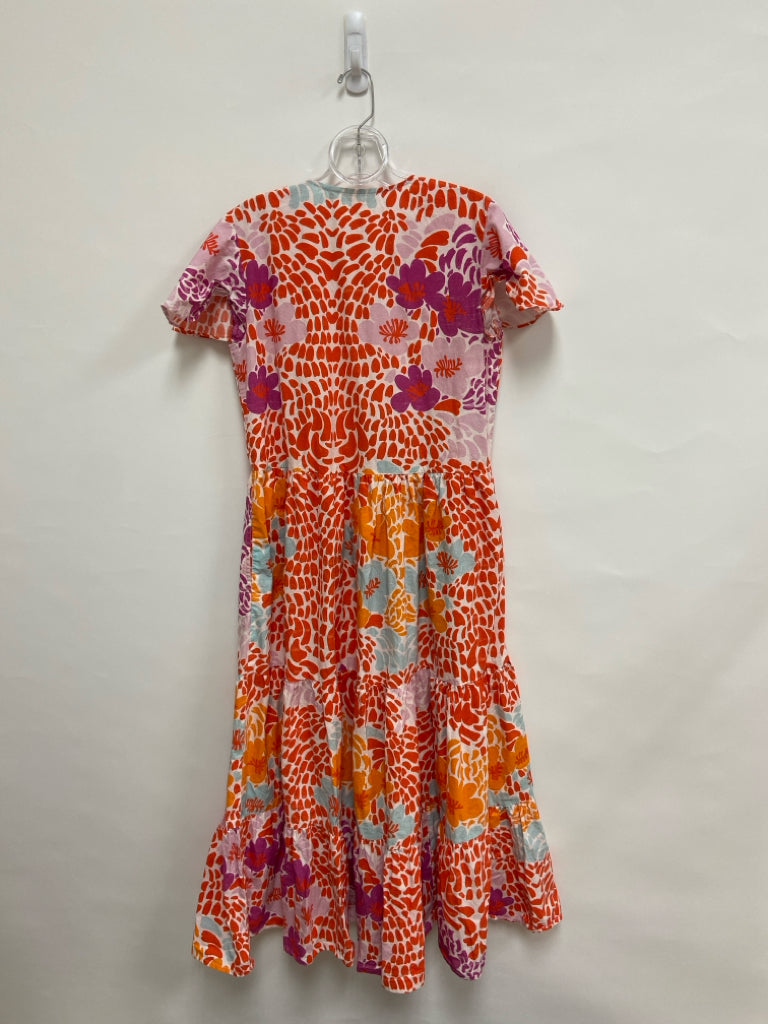 Oliphant Size M Dark Coral Purple/Multi Flowers Tiered Ladies Dress
