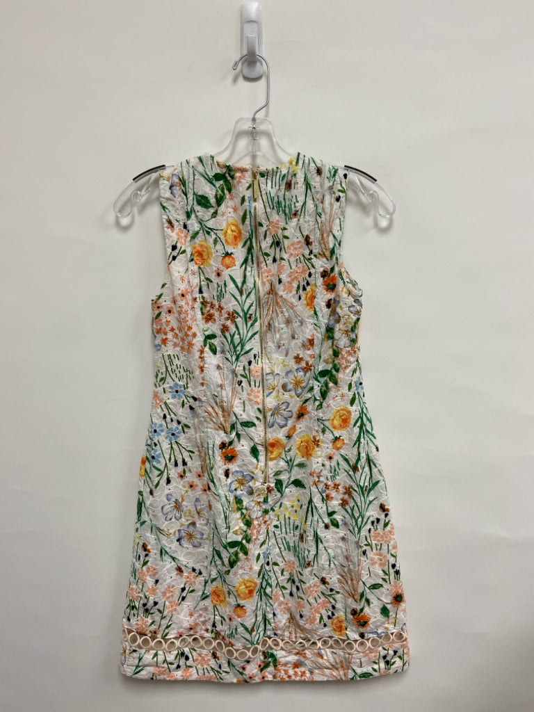 Calvin Klein Size 4 White Peach/Green Flowers Sleeveless Ladies Dress