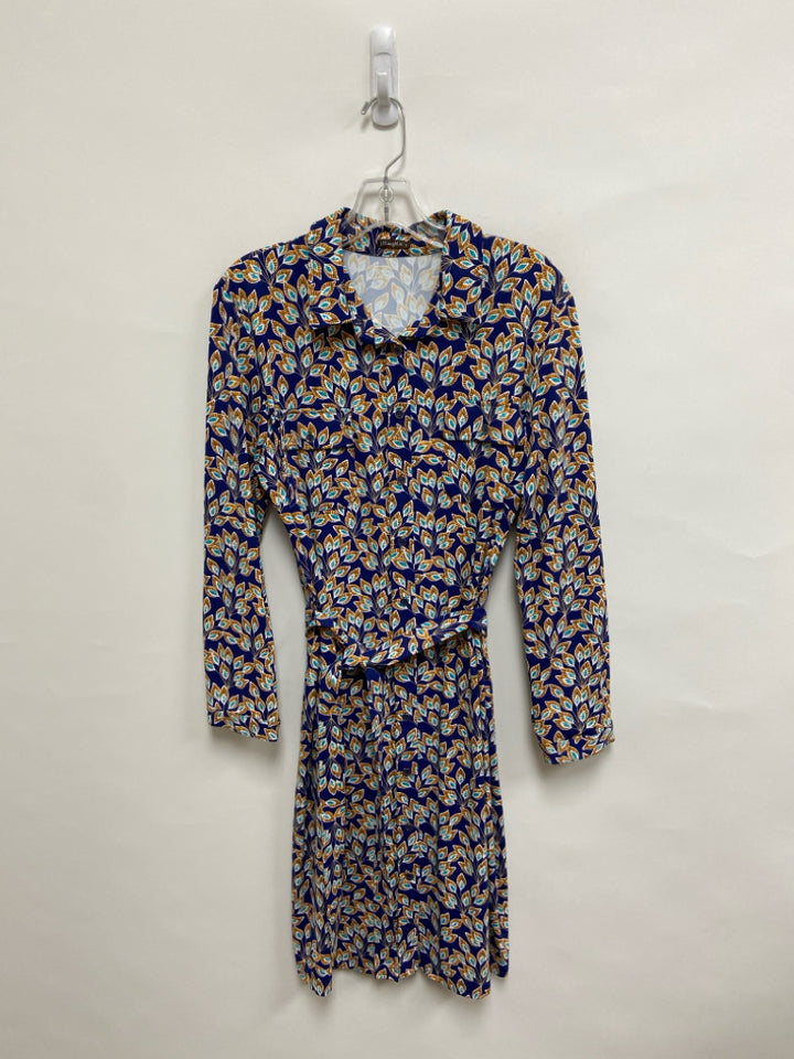 J McLaughlin Size XL Dark Blue Tan/White Leaves Ladies Dress