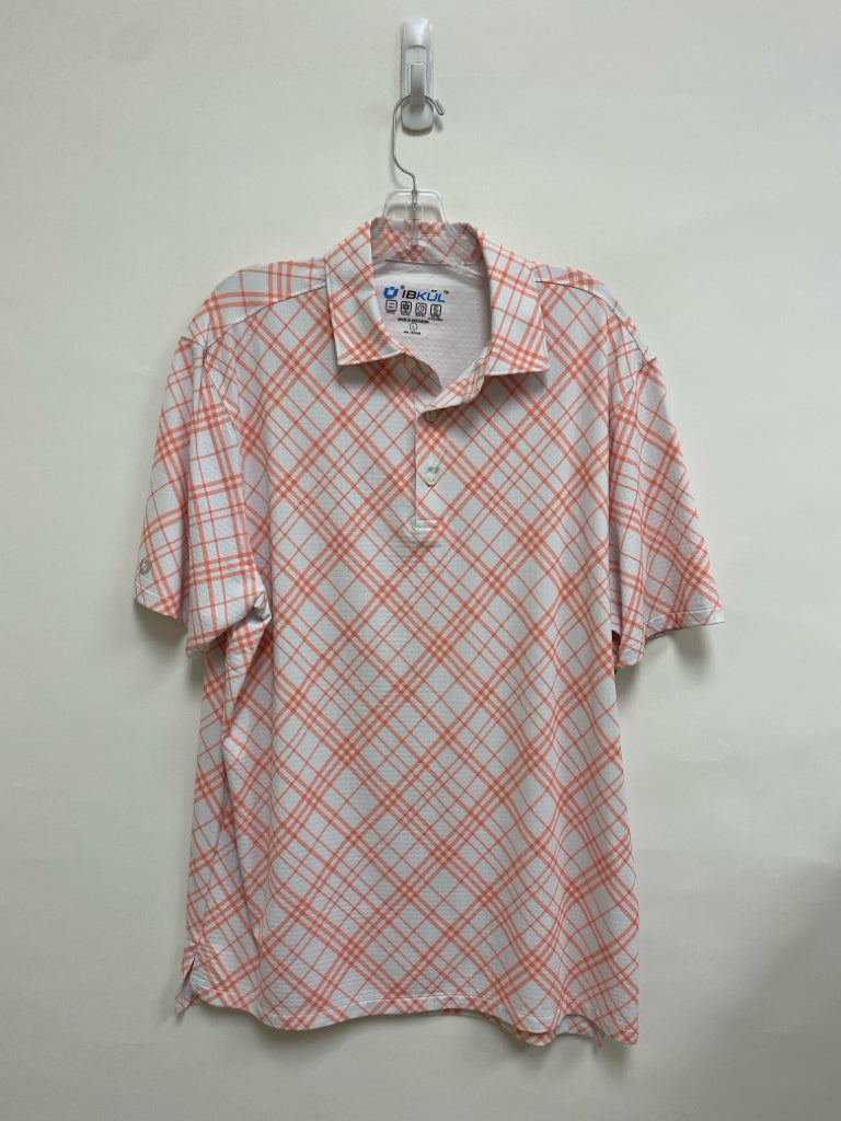 IBKUL Size L White Peach Plaid Polo Men&
