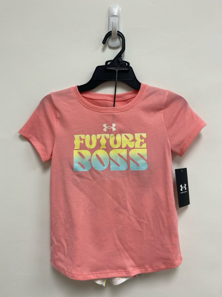 NWT Under Armour SIZE 6 Coral Aqua/Yellow Words Girl&