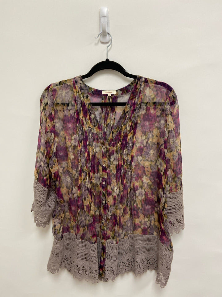 Sundance Size M Purple Lavender/Orange Abstract Sheer Ladies Top