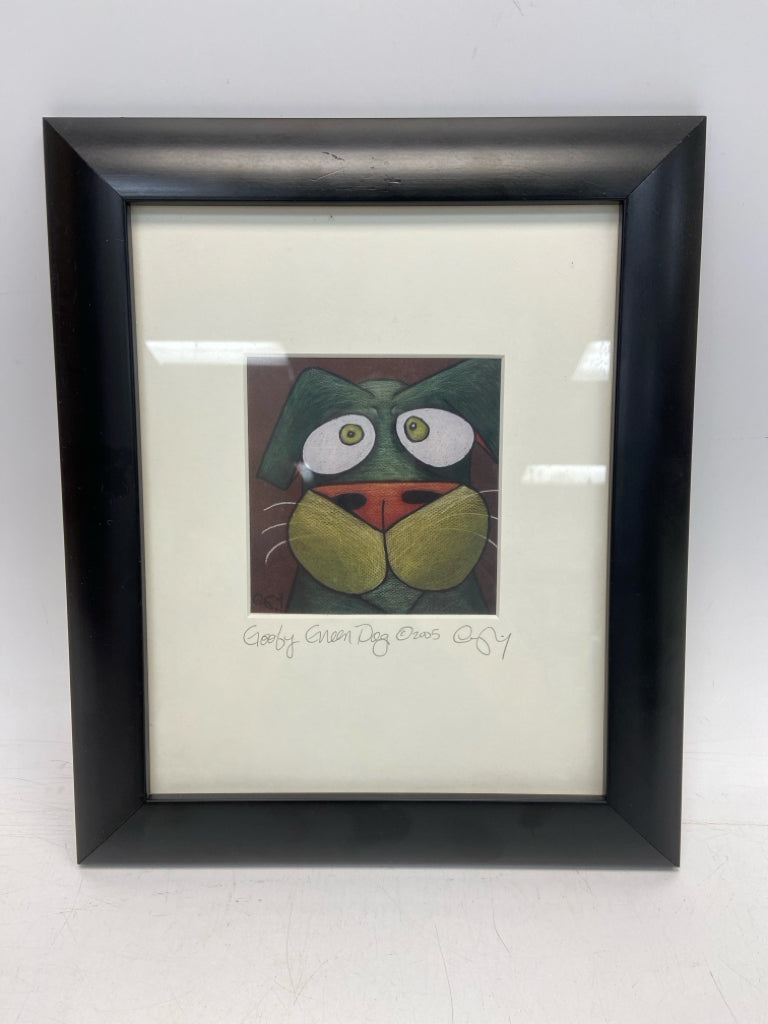 White/Black Green Dogs Framed Art