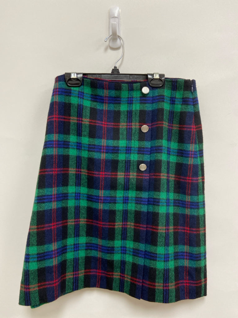 Talbots Size 12 Navy Green/Red Plaid Wool Blend Ladies Skirt