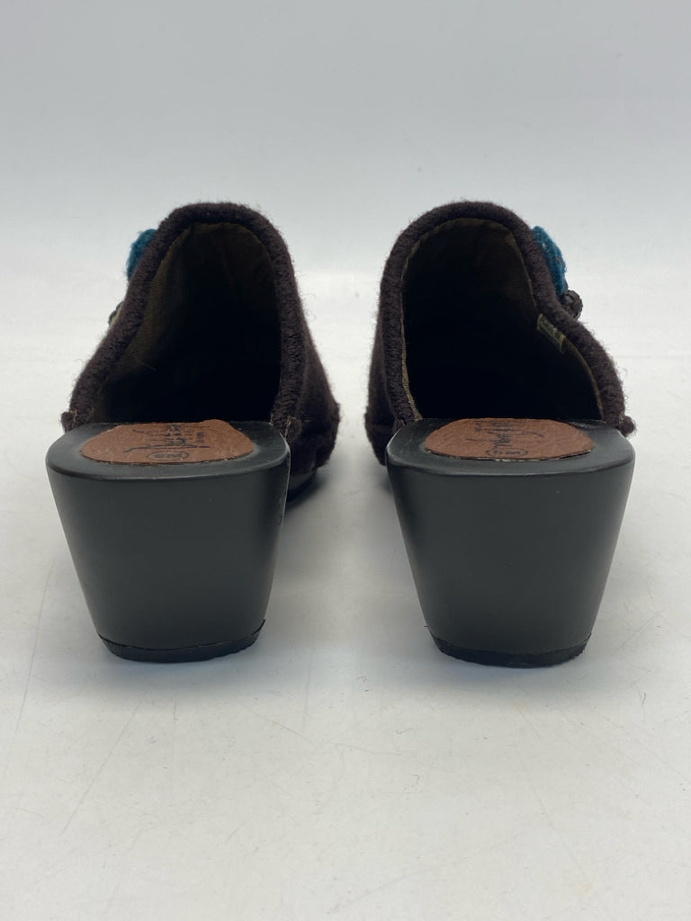 US Shoe Size 9 Brown Embroidered Clogs