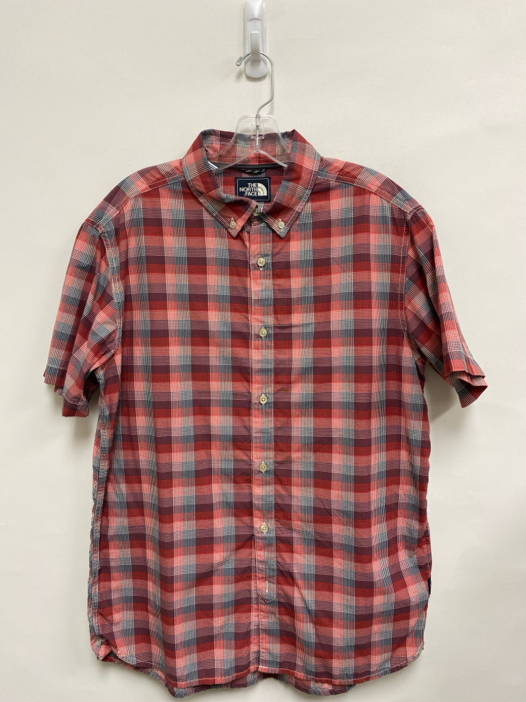 North Face Size L Red/Gray Cream Plaid Button Up Men&