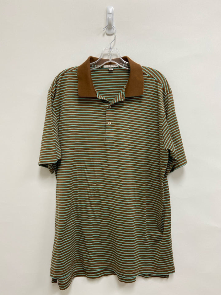 Peter Millar Size XL Brown Blue Striped Polo Men&