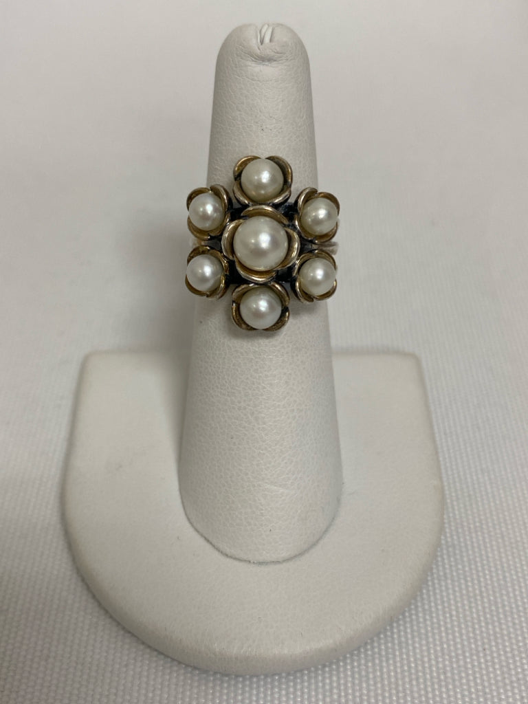 Pandora Silver Pearl Color Flowers Ring