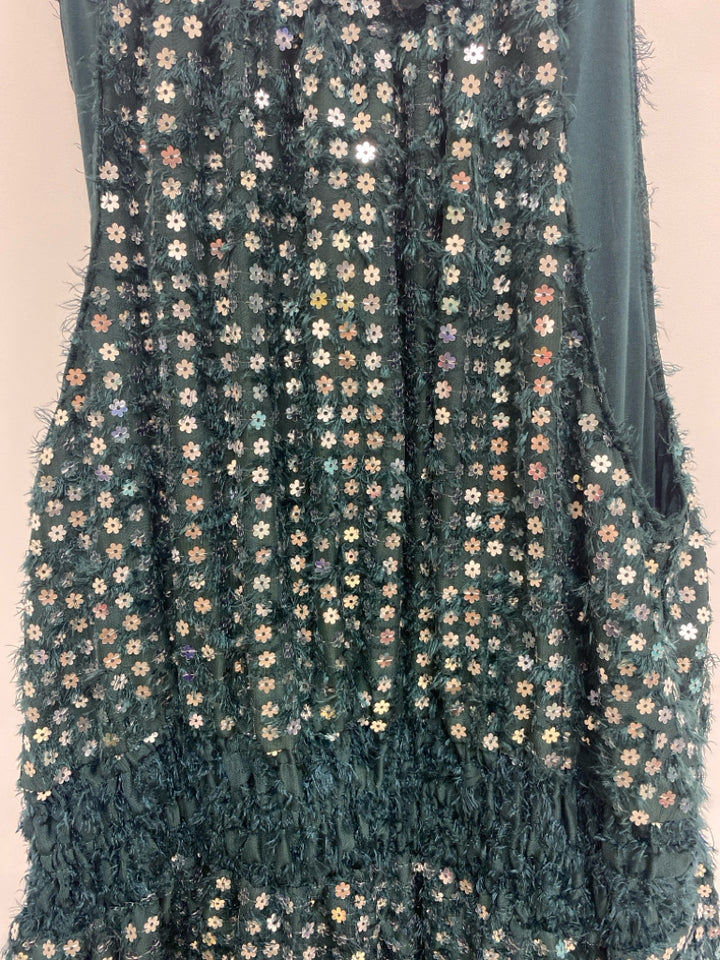 NWT Anthropologie Size L Forest Green Silver Sequins Sleeveless Ladies Dress