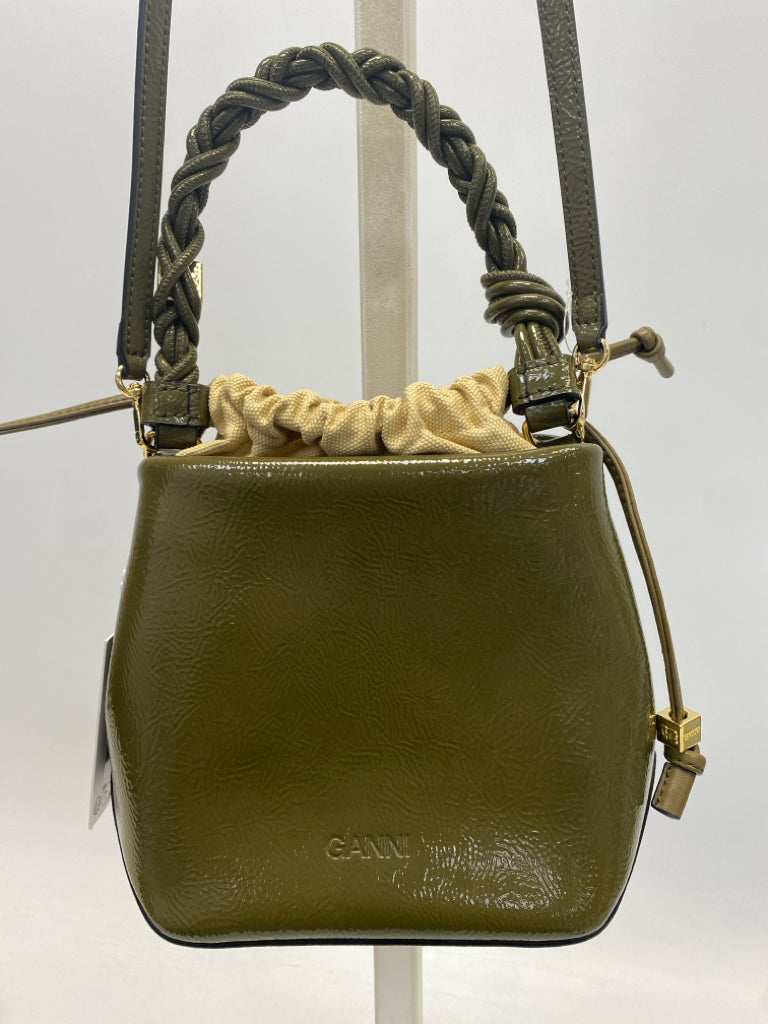 NWT Ganni Military Olive Bou Bucket Patent Bag