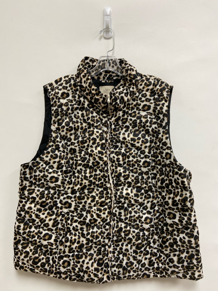 LOFT Size 20 White Brown/Black Animal Print Puffer Plus Size Vest
