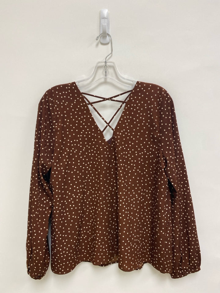 LUCCA Size M Brown White Dots V Neck Ladies Top
