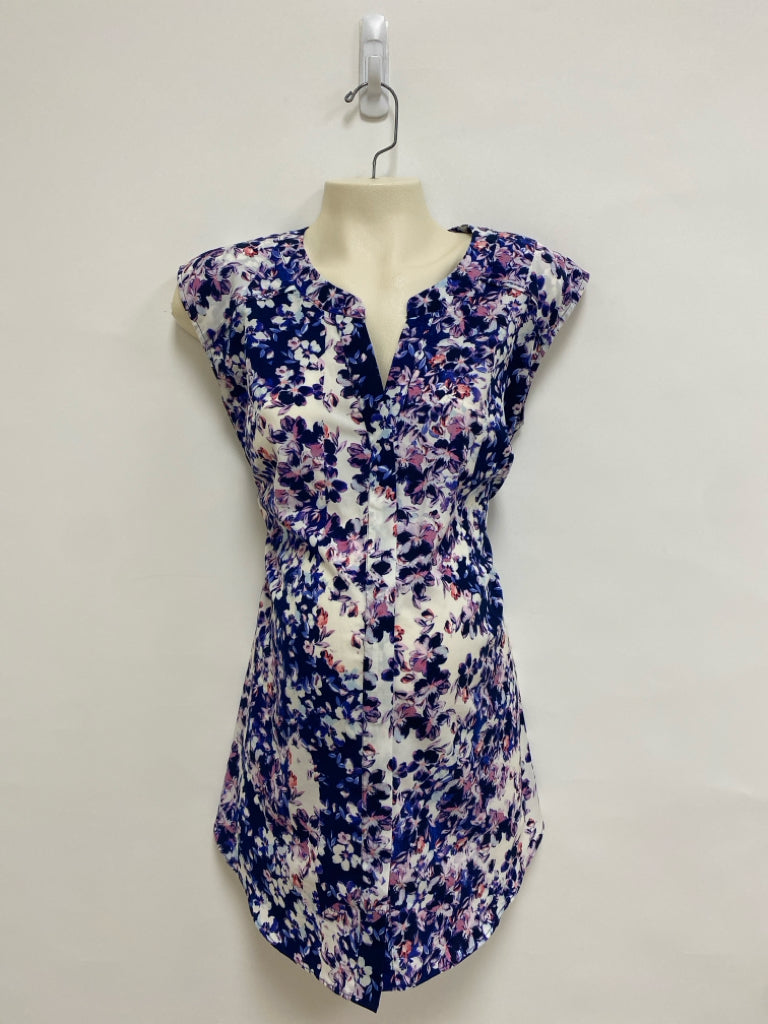Motherhood Size S Navy White/Pink Flowers Sleeveless Maternity Top