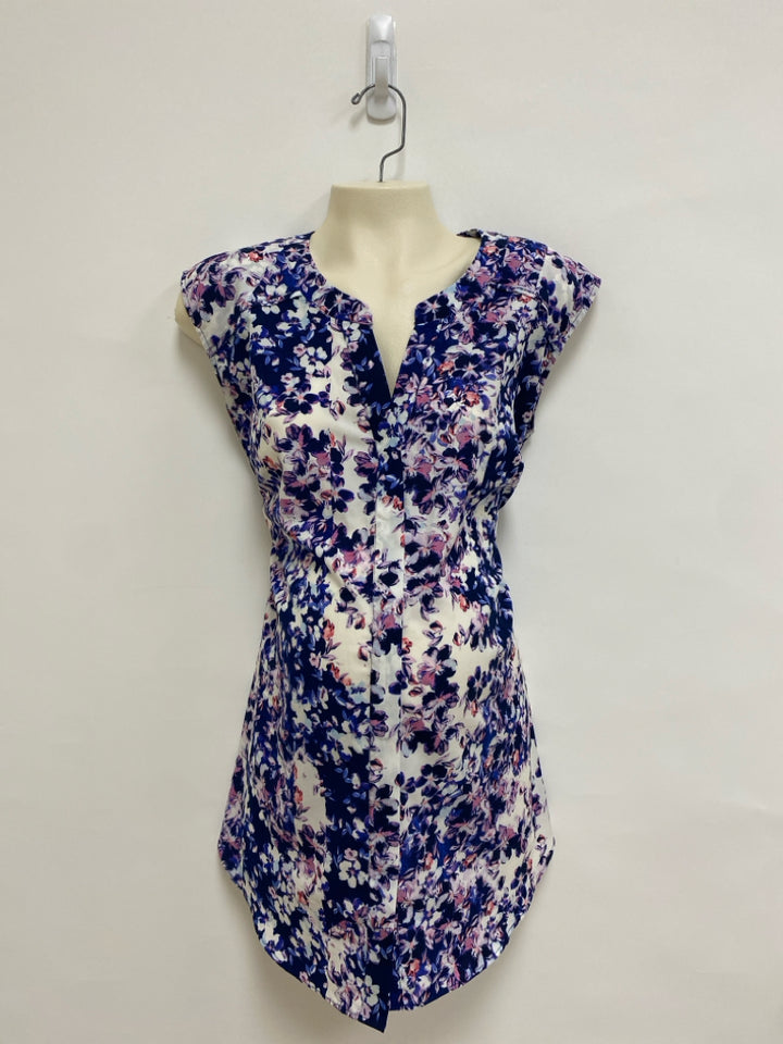Motherhood Size S Navy White/Pink Flowers Sleeveless Maternity Top