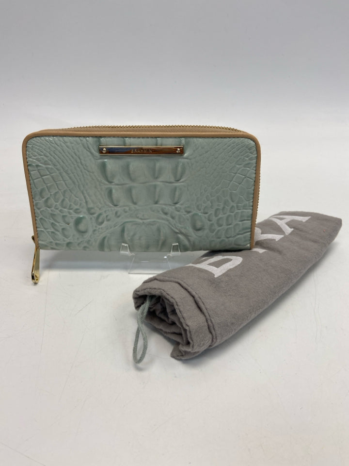Brahmin Aqua Tan Embossed Wallet
