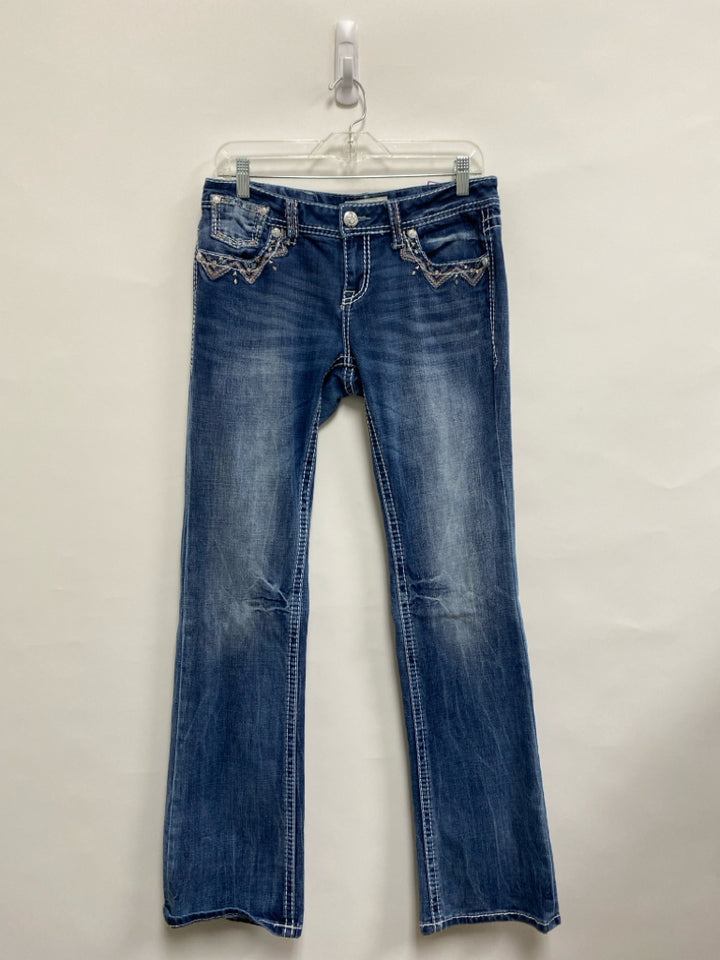 Size 28 Faded Blue Ornate Ladies Jeans
