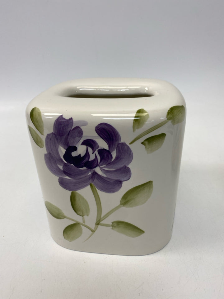 White Purple Flowers Tissue Box Holder