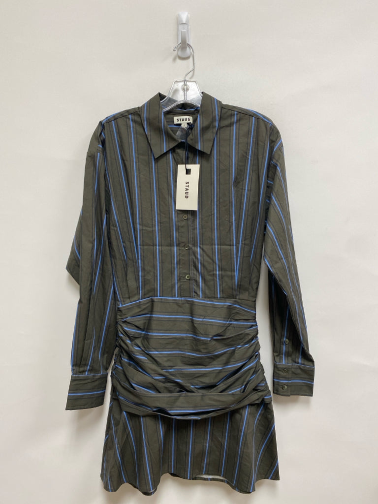 NWT Size 2 Dark Green Blue Stripes Long Sleeve Ladies Dress