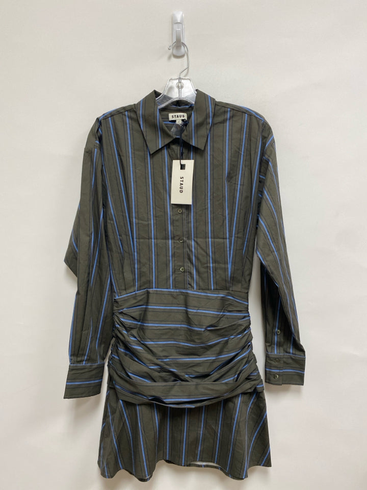 NWT Size 2 Dark Green Blue Stripes Long Sleeve Ladies Dress