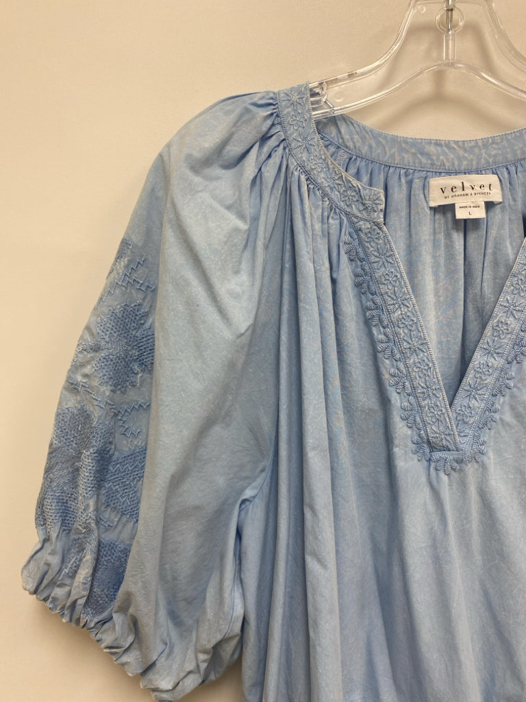 Velvet Size L Powder Blue Embroidered Tiered Ladies Dress