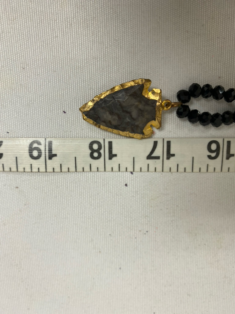 Black/Gold Gray Beaded Necklace