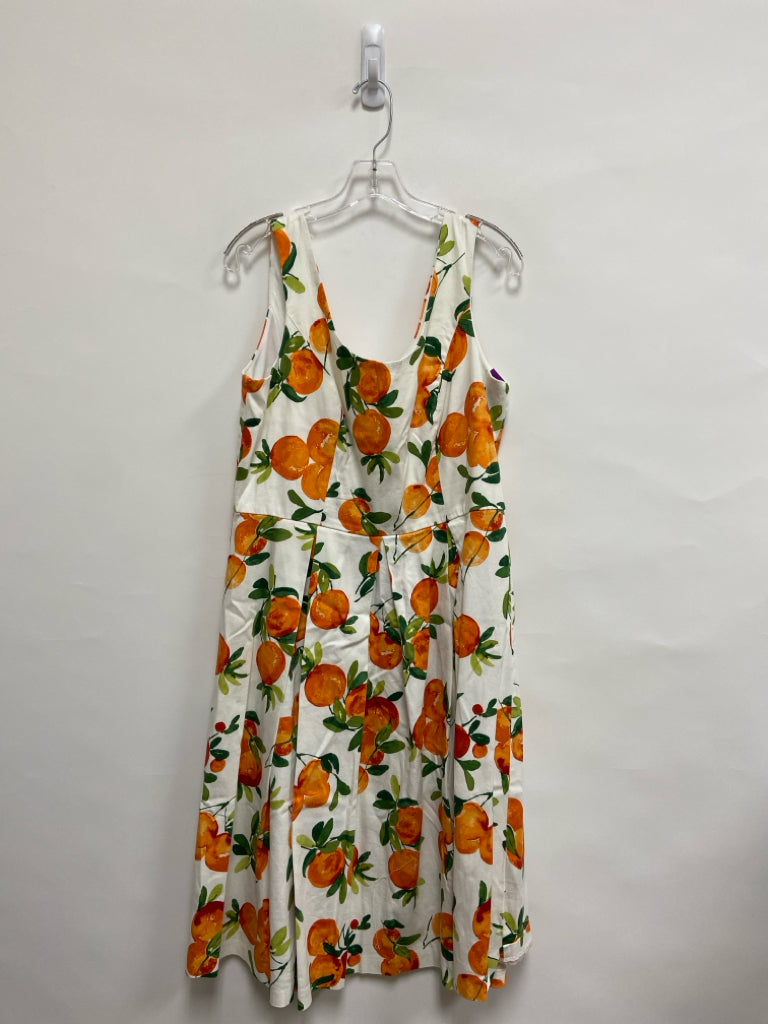 Size 14 White Orange/Green Sleeveless Ladies Dress