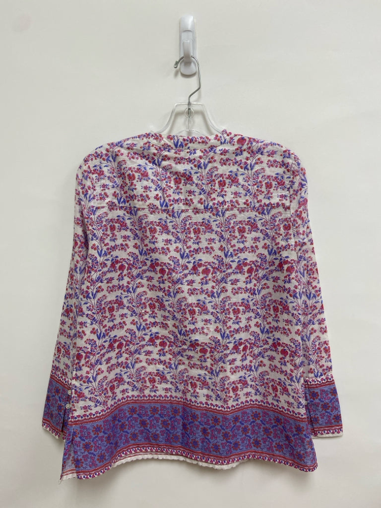 J Crew Size S White Blue/Red Flowers Ladies Top