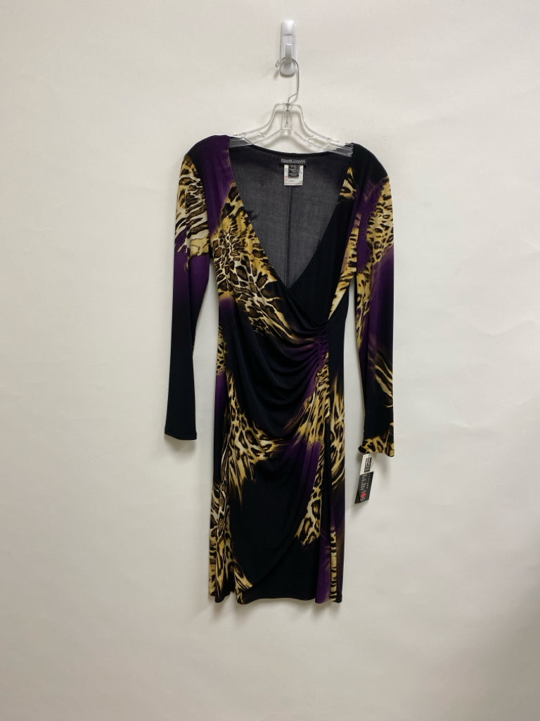 NWT Frank Lyman Size 6 Black Purple/Tan Animal Print Ladies Dress