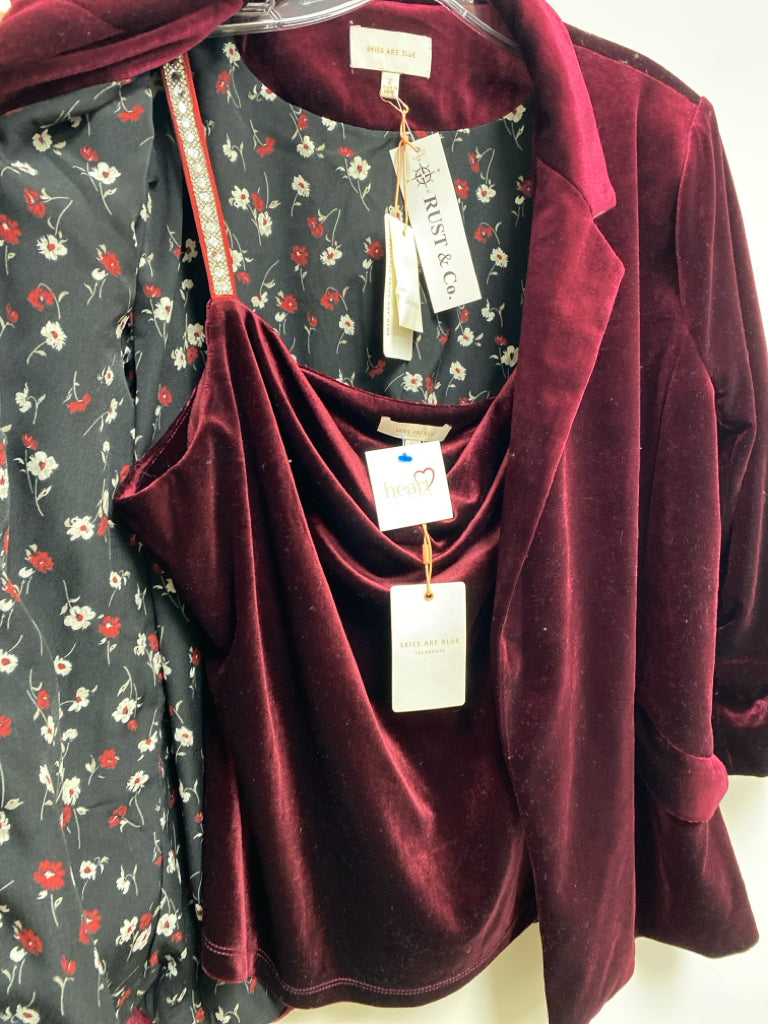 NWT Skies Are Blue Size L Red Velvet Ladies Jacket