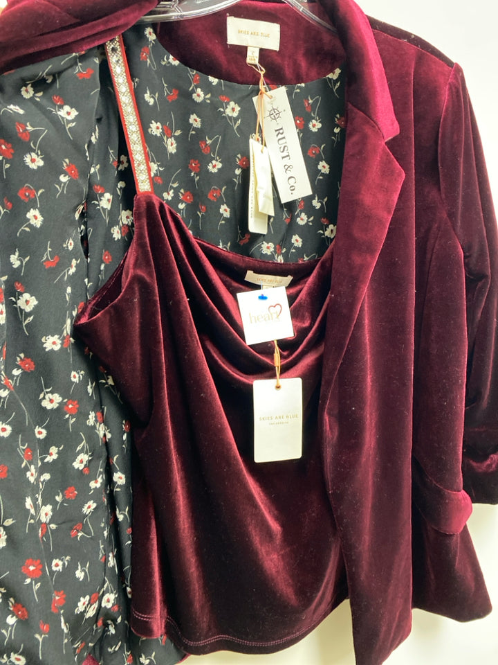 NWT Skies Are Blue Size L Red Velvet Ladies Jacket
