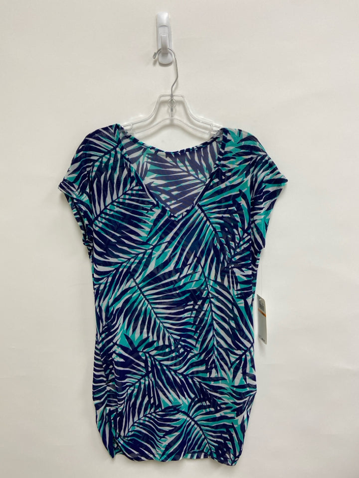 NWT Anne Cole Size S Navy/White Turquoise Leaves Sheer Ladies Coverup