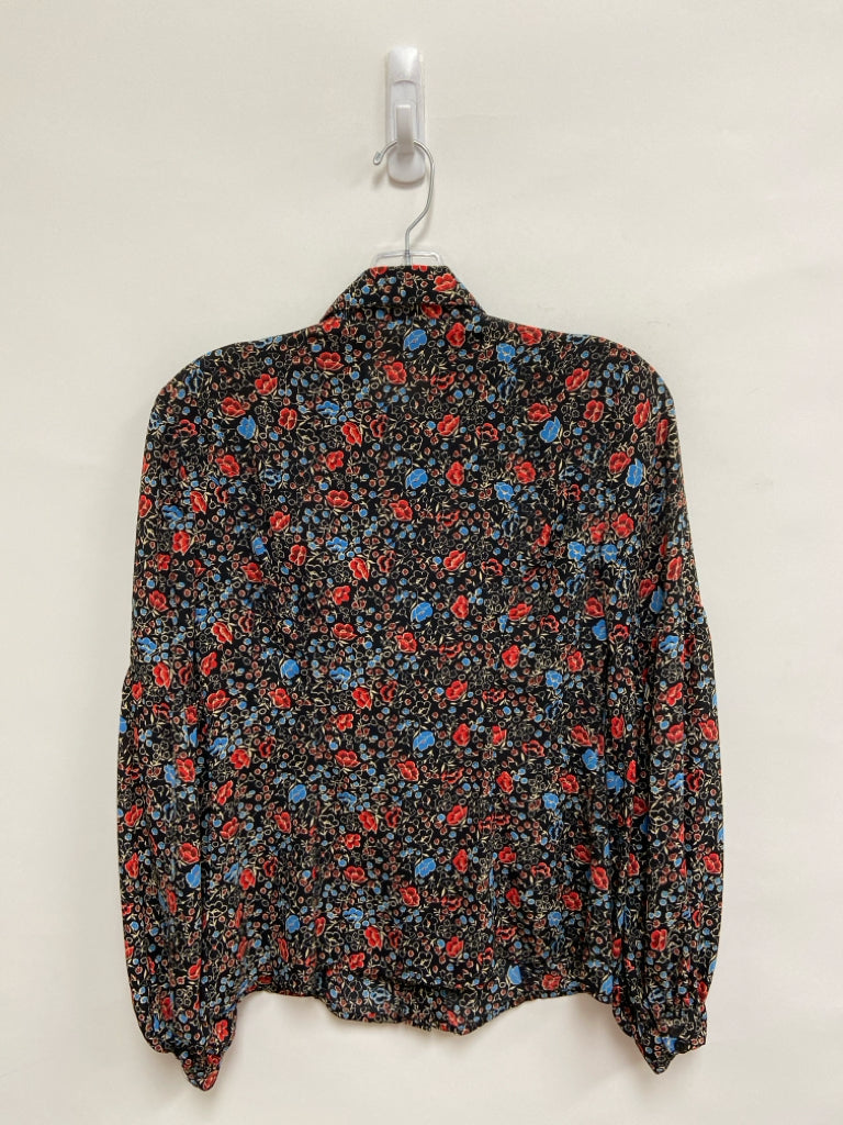 Free People Size XS Black Red/Blue Flowers Ladies Top