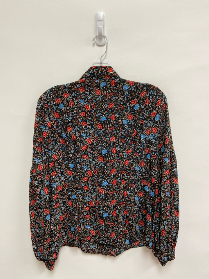 Free People Size XS Black Red/Blue Flowers Ladies Top