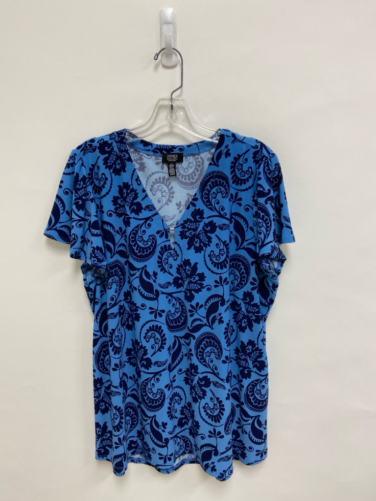 Jones New York  SIZE  1X Blue Navy Leaves Short Sleeve Plus Size Top