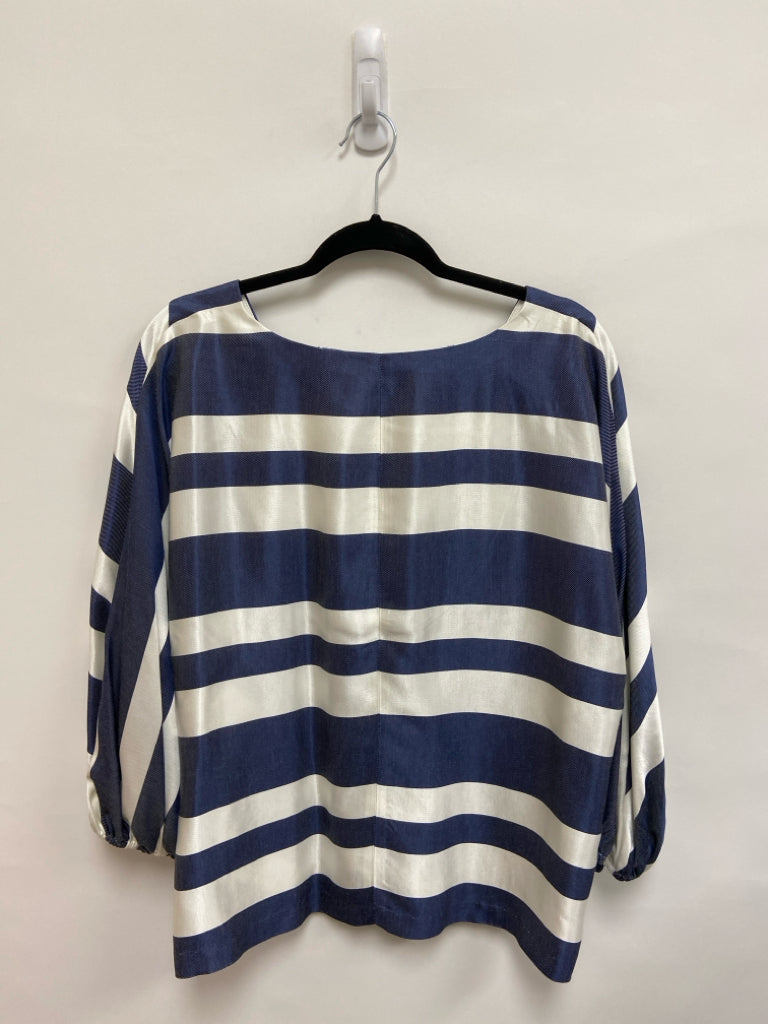 NWT Trina Turk Size L White/Navy Stripes Puff Sleeve Ladies Top