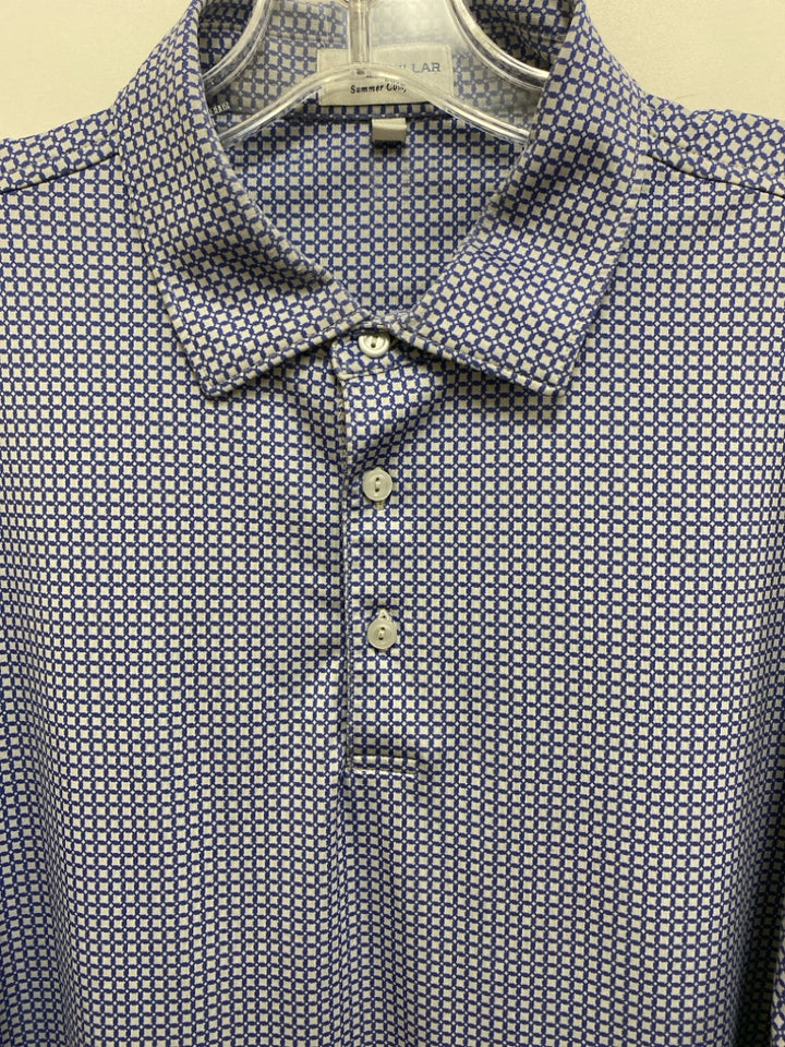 Peter Millar Size L Blue Gray Print Polo Men&