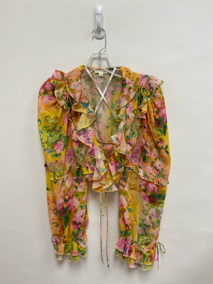 For Love &amp; Lemons Size S Yellow Pink/Green Floral Cropped Ladies Top