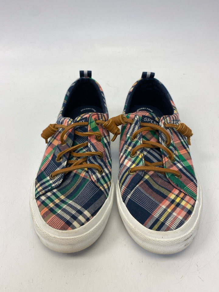 NWOT Sperry  Size 7.5 Navy Multi-Color Plaid Sneakers